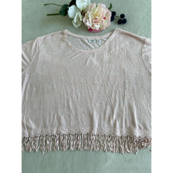 Cato Fringe Scallop Hem Crop Top Lightweight Knit Boho Cottagecore Hippie L/XL - Picture 2 of 10